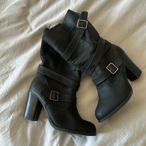 Black mid calf boots